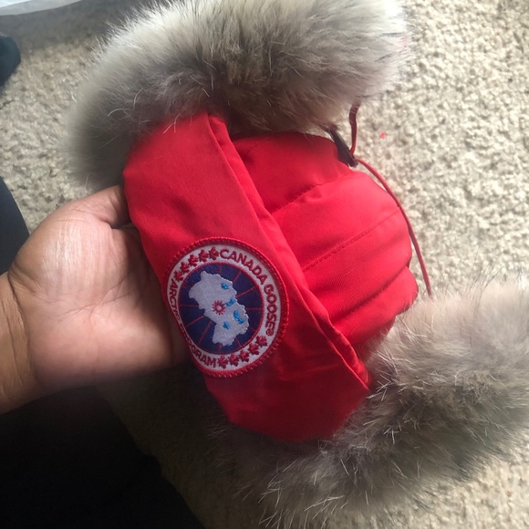 Canada Goose Red Hat with Fur Trim